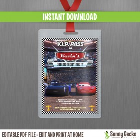 Cars 3 Lightning McQueen and Jackson Storm VIP Pass Birthday Invitation